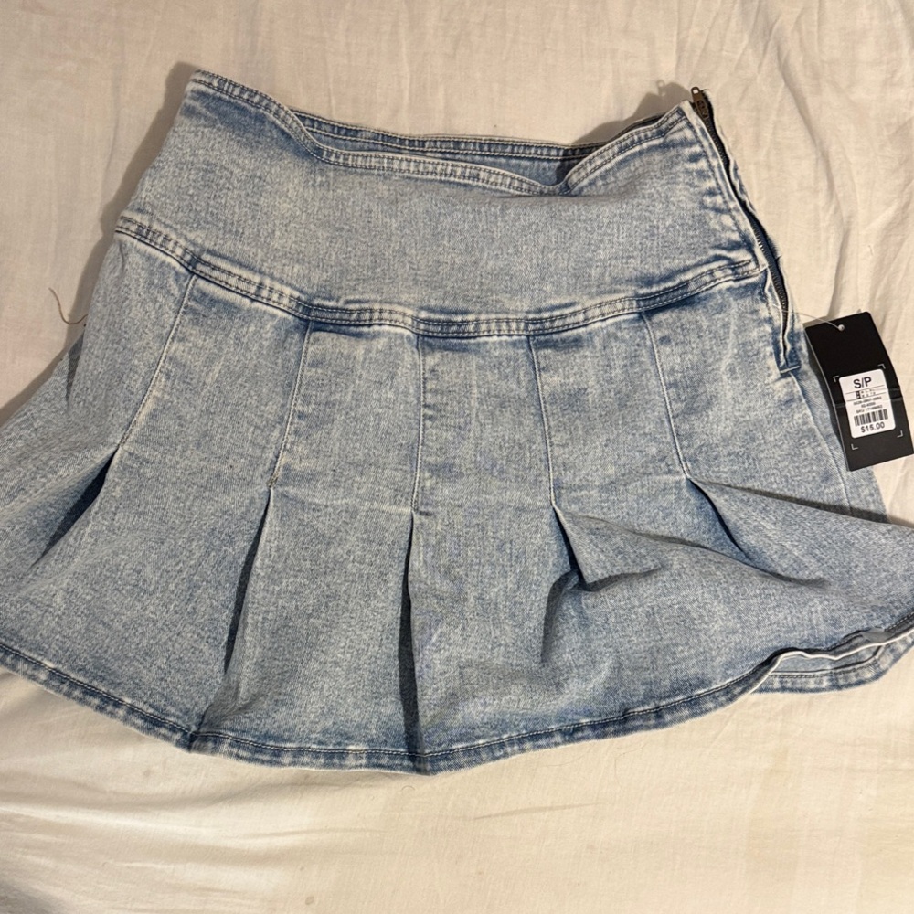 Refuge Light Blue Denim Skater Skirt